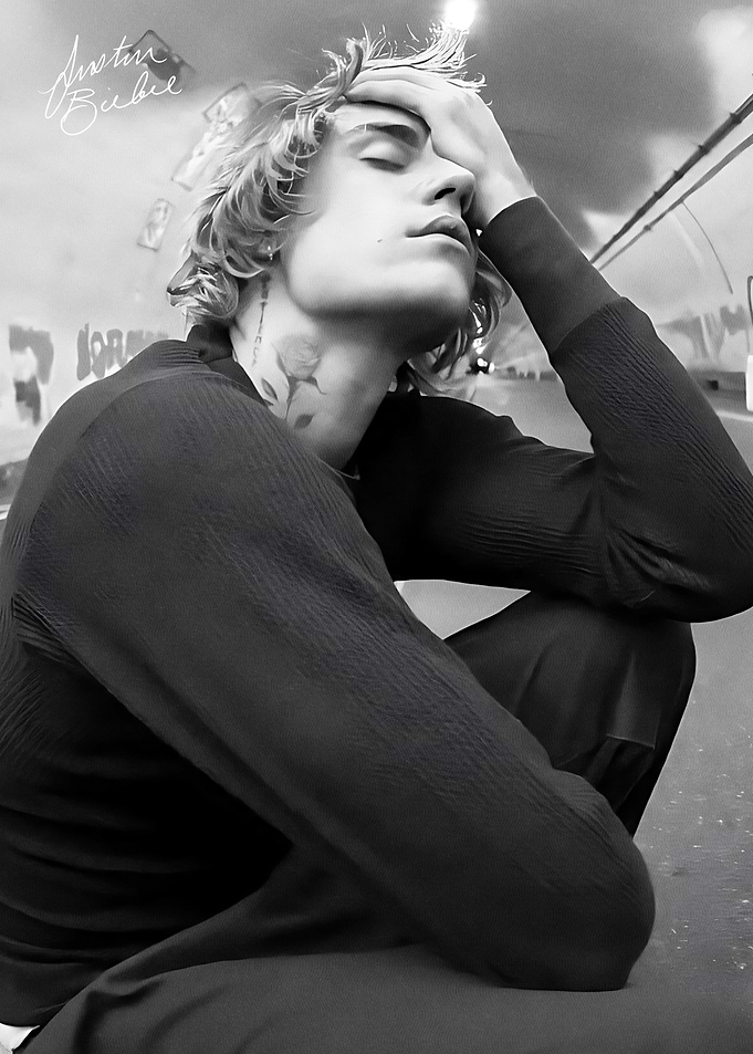 Justin Bieber Black and White Portrait