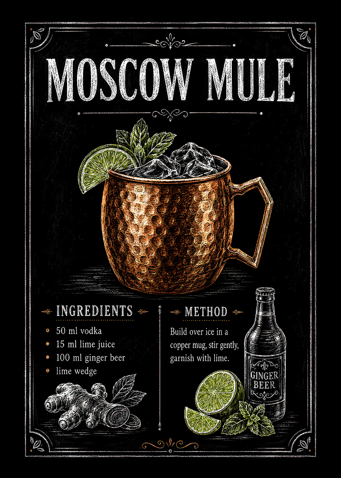 Moscow Mule Cocktail Recipe Chalkboard Art
