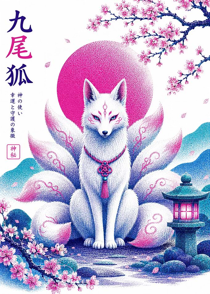 Nine-Tailed Fox Japanese Art Poster