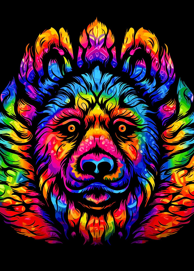 Psychedelic Rainbow Bear Portrait