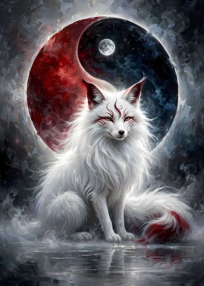 Mystical White Fox Yin Yang