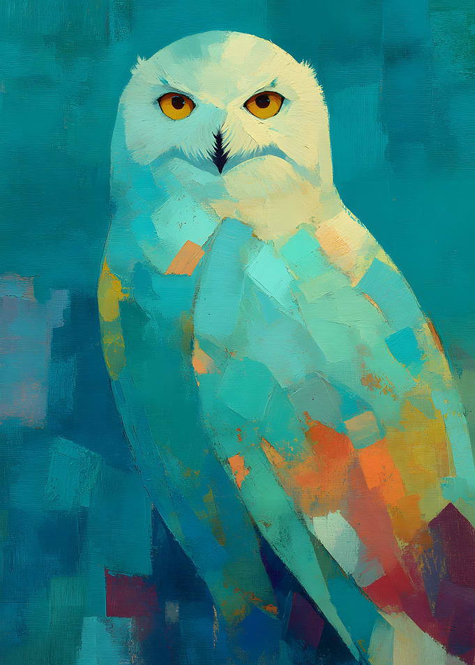 Abstract Impressionist Snowy Owl Portrait