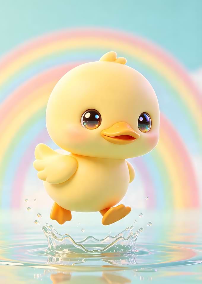 Cute Baby Duck Jumping in Water