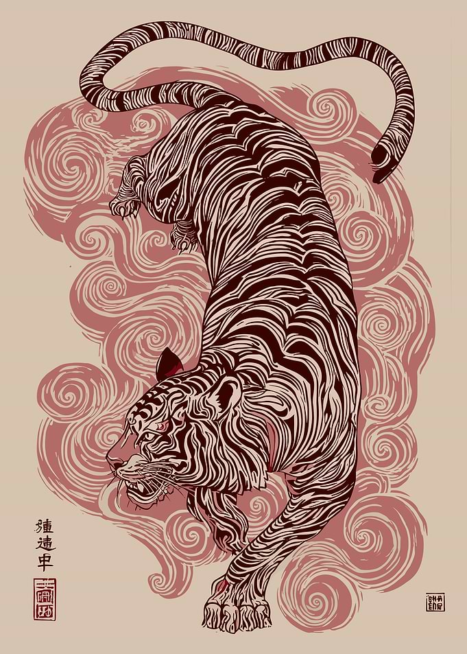 Japanese Style Tiger Wall Art Vintage Samurai Aesthetic Animal Poster