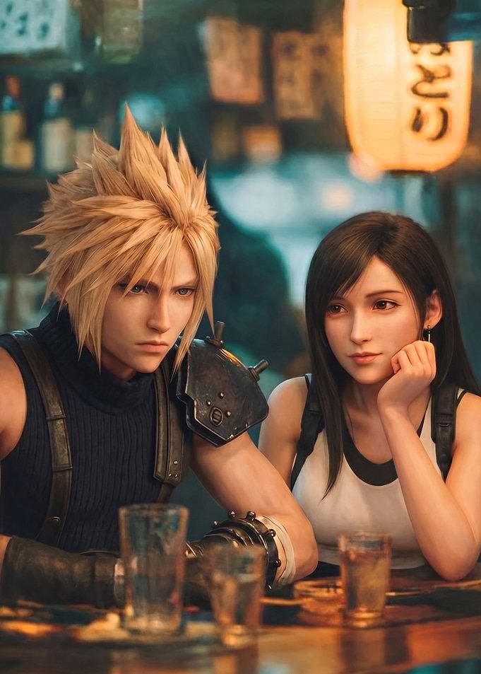 Cloud and Tifa at a Bar