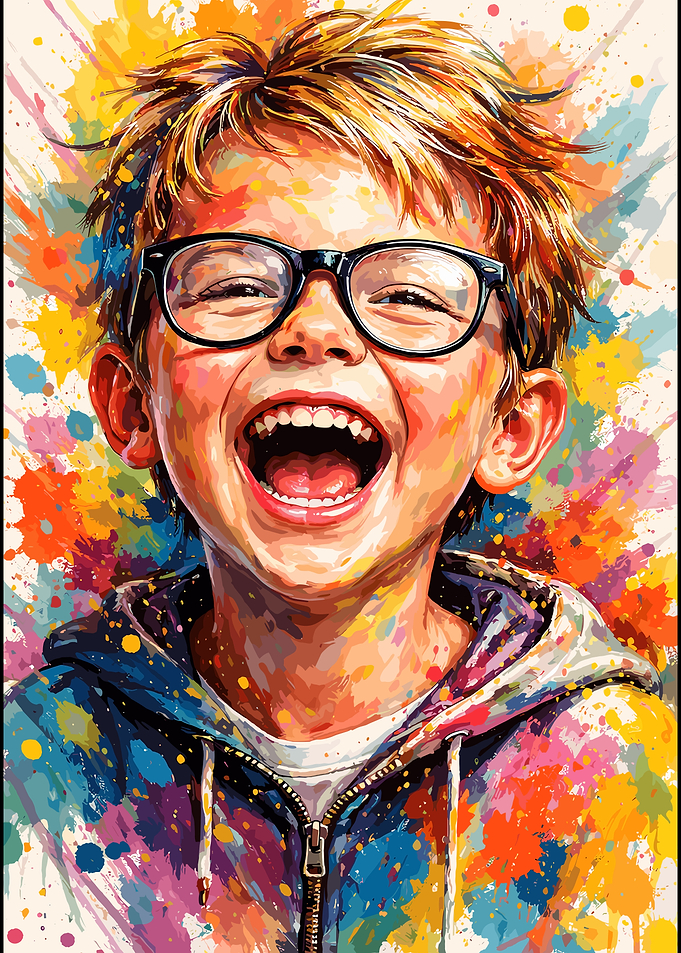 Colorful Splatter Art Portrait of Boy