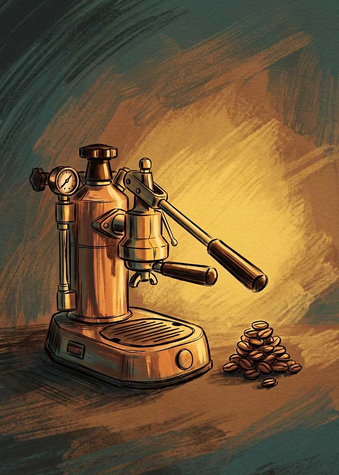 Vintage Manual Espresso Machine Illustration