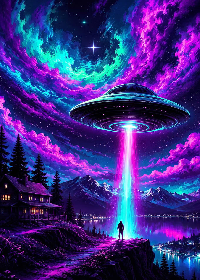 Alien on earth With Neon Landscape