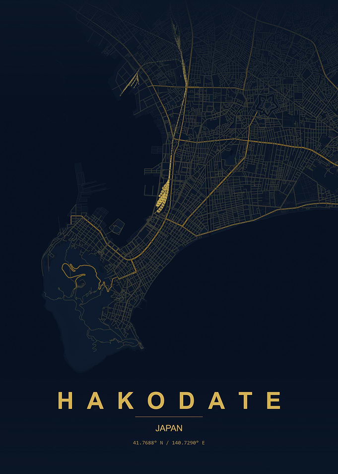 Minimalist Map of Hakodate, Japan