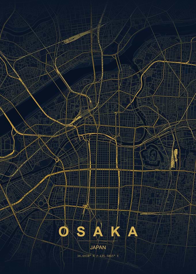 Osaka Japan Minimalist City Map