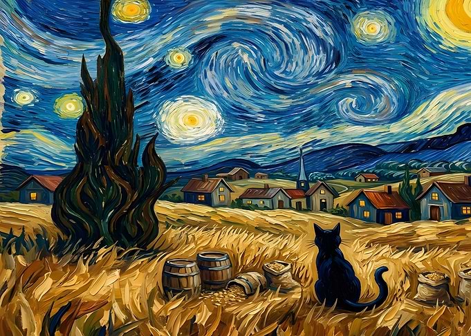 Black Cat in Van Gogh Style