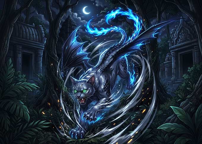 Winged Panther with Blue Fire