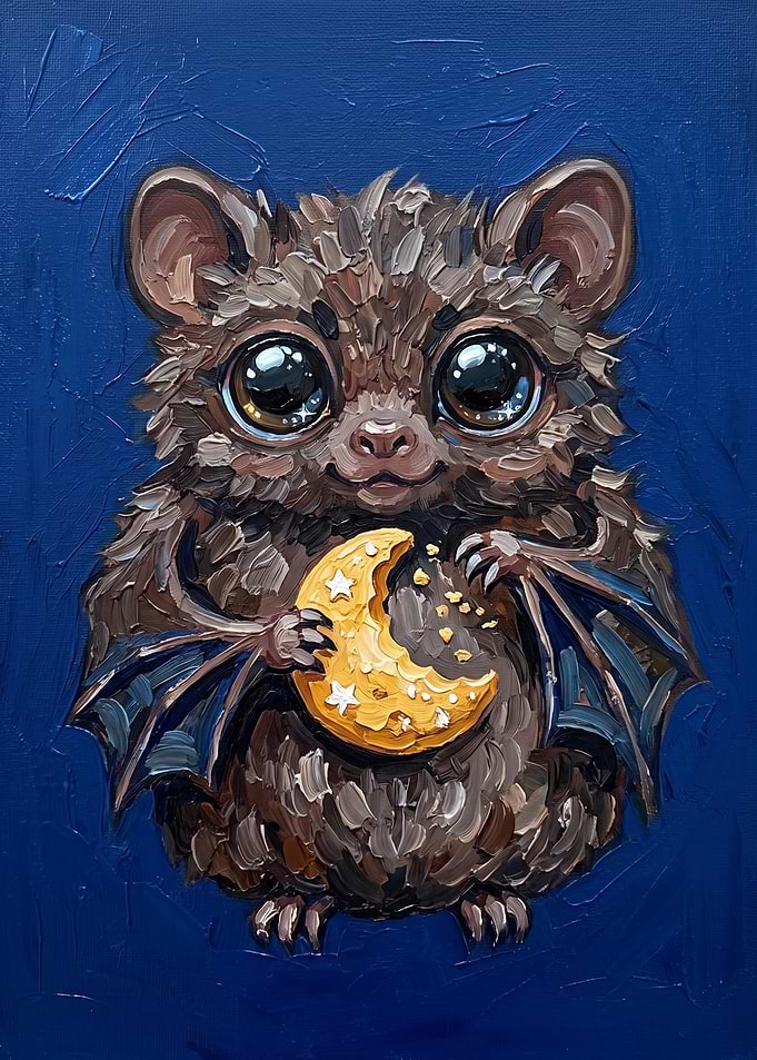 Cute Bat Eating a Moon Cookie