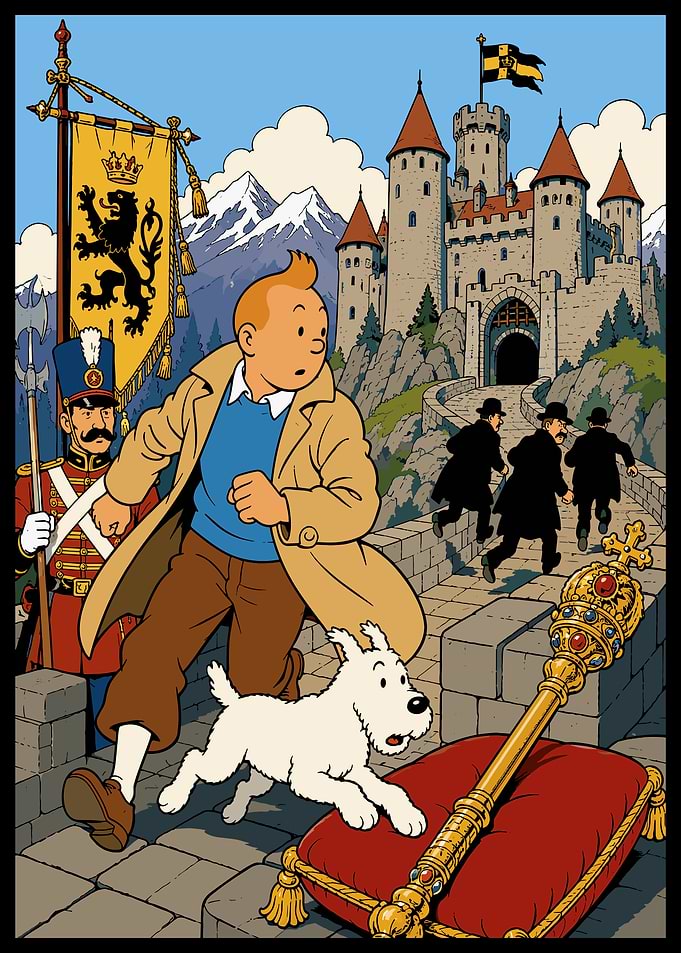 Tintin and Snowy at the Castle