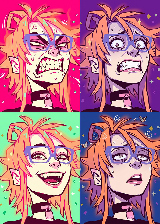 Four Expressions Pop Art Cartoons Portrait