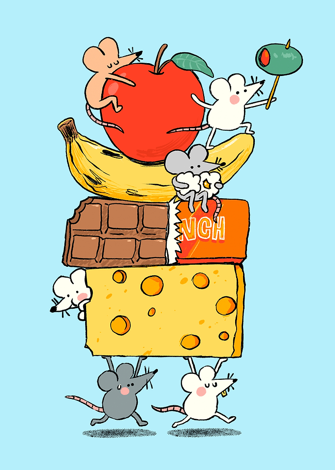Cute Mice Stacking Food Tower