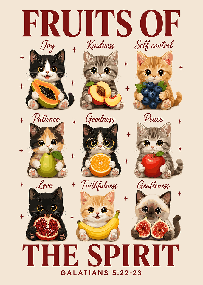 Fruits of the Spirit Kittens Poster | Cute Christian Cat Wall Art for Kids Room Decor