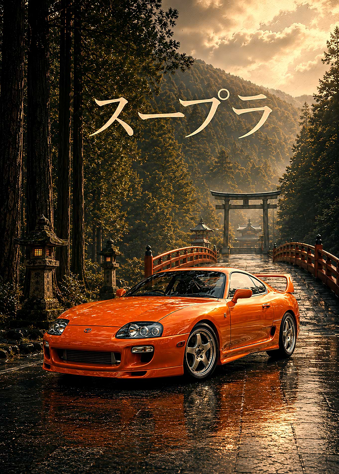 Orange Toyota Supra in Japan