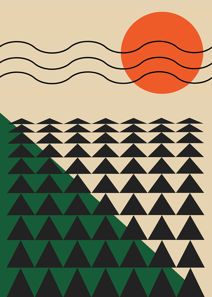 Abstract Geometric Sun Landscape Minimalist Mid Century Modern Wall Art Poster