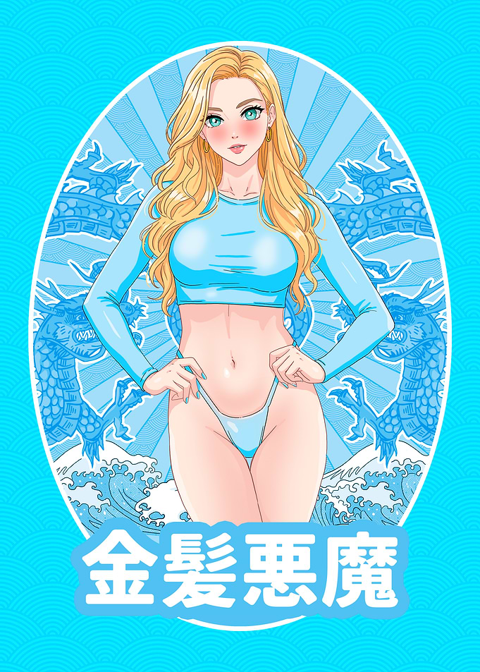 Blonde Anime Waifu Girl with Dragon Motif