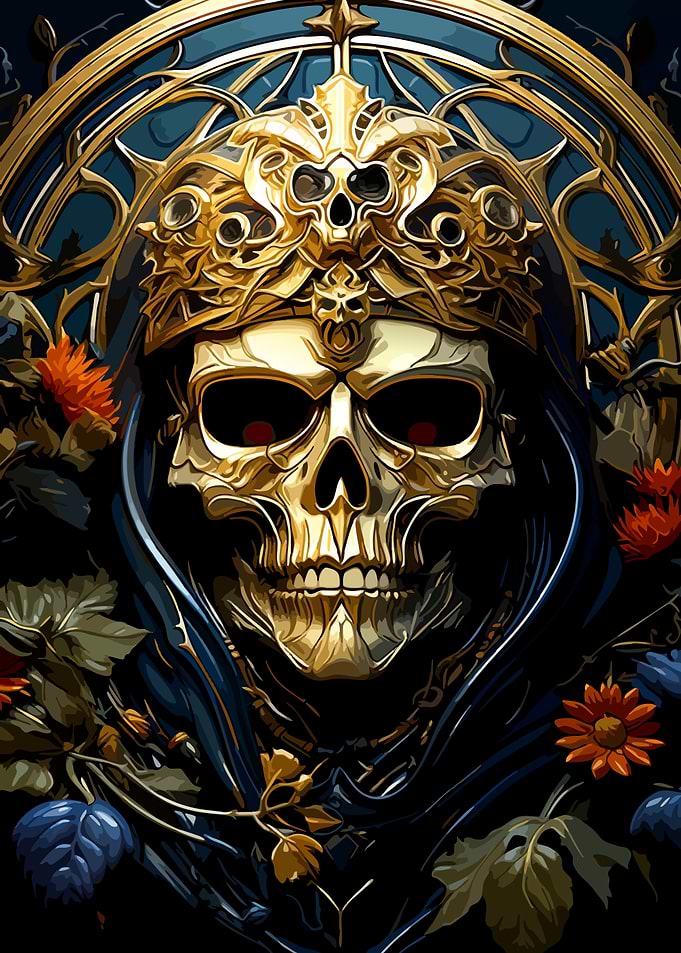 Golden Skull King with Floral Accents