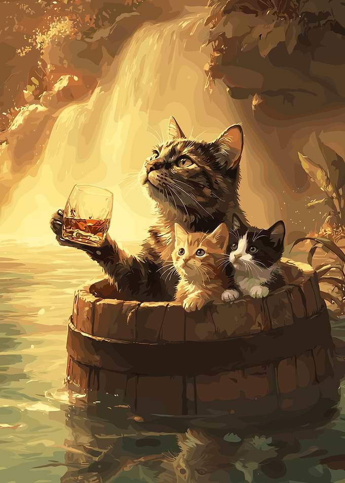 Cats Relaxing in a Barrel