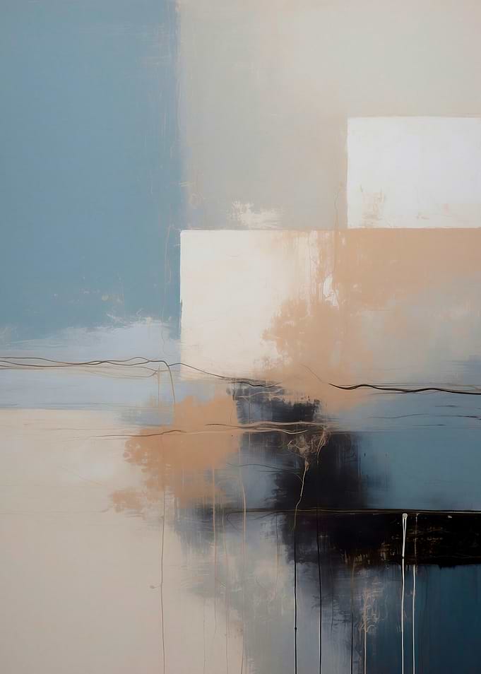 Abstract Geometric Blue and Beige Painting