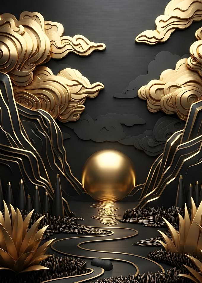 Golden Sun Over Abstract Landscape