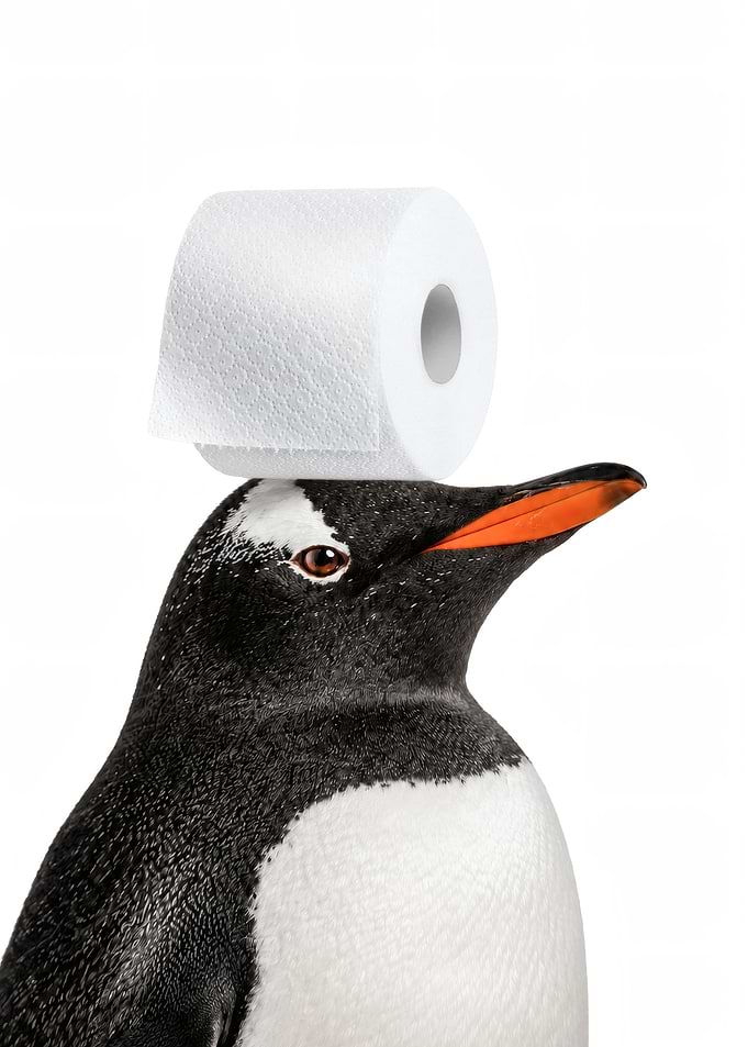 Penguin Balancing Toilet Paper Roll