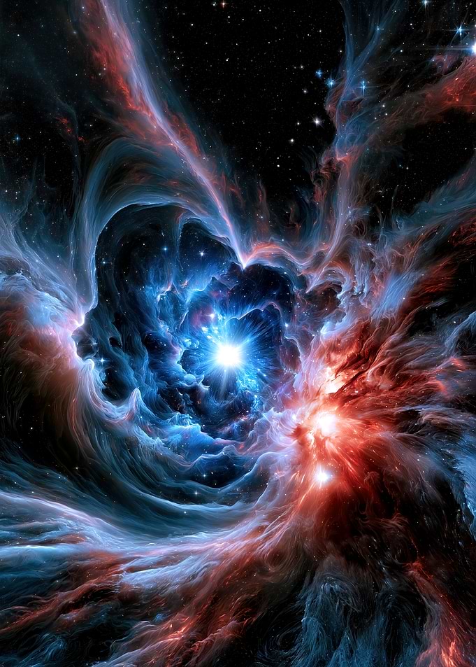 Vibrant Blue and Red Cosmic Nebula