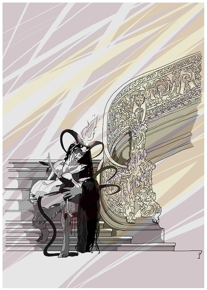 Demon Figure on Ornate Staircase