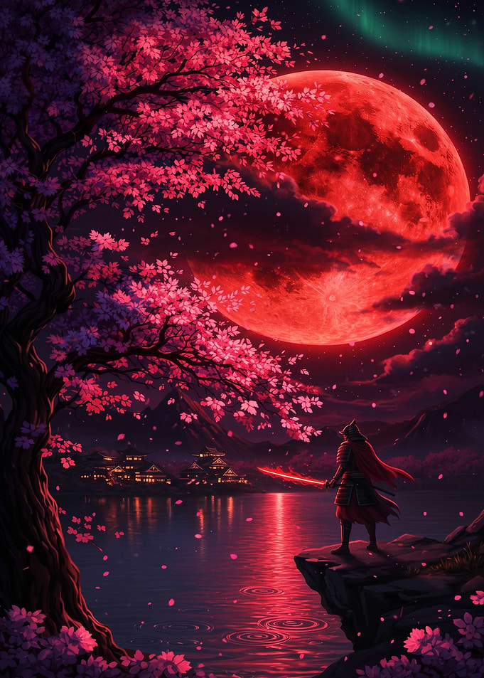 Samurai Under a Red Moon