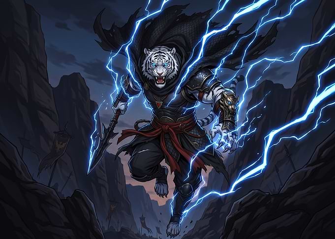 White Tiger Warrior with Lightning