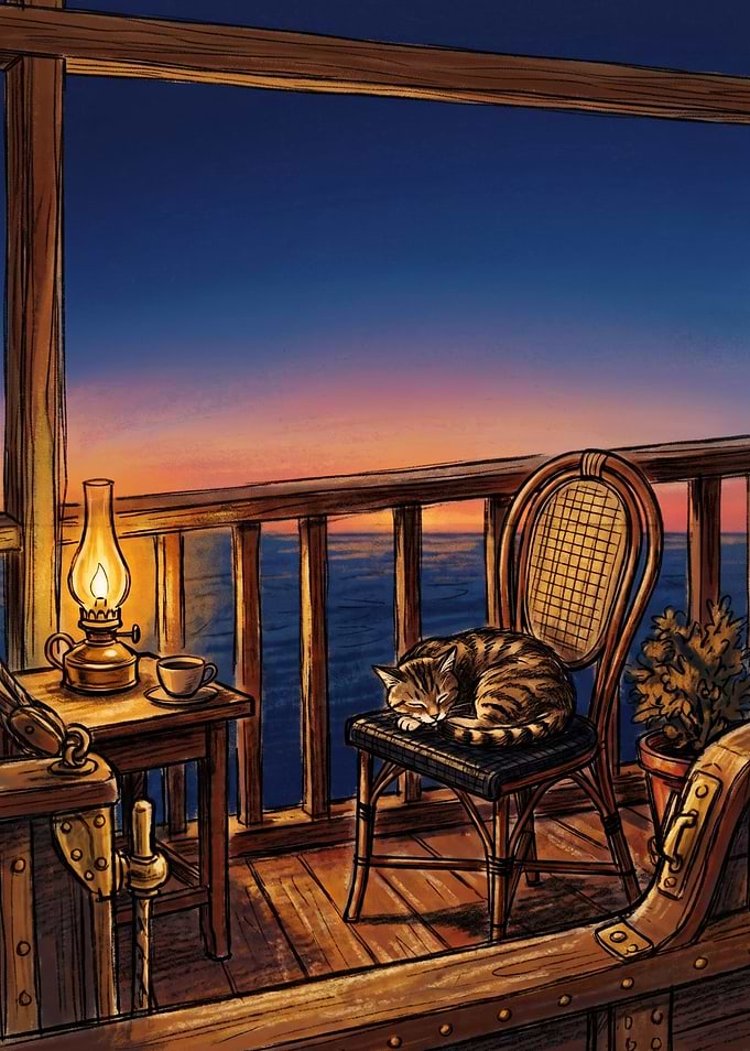 Cozy Cat Sleeping on Balcony