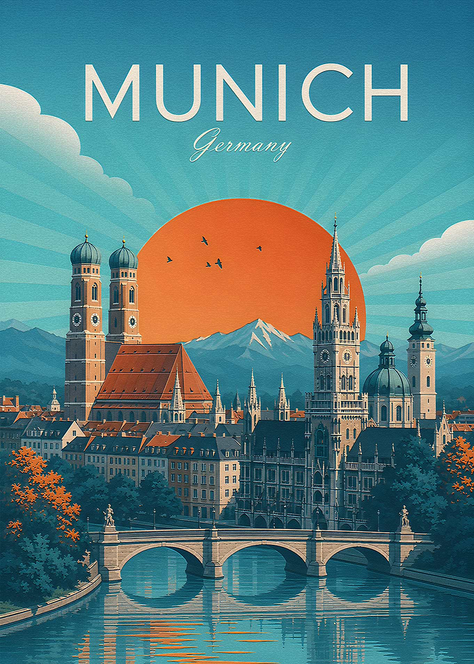 Vintage Munich Germany Travel Poster