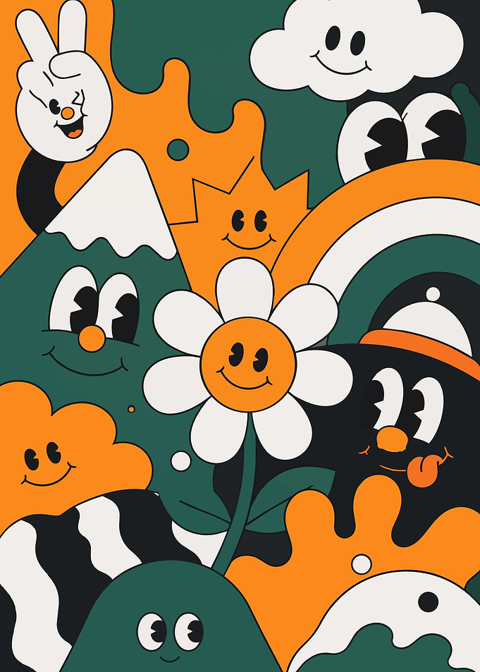 Retro Cartoon Doodle Pattern