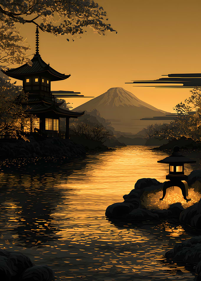 Golden Sunset Over Mount Fuji