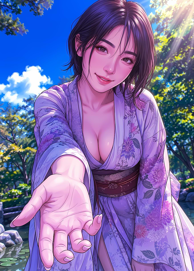 Woman in Kimono Reaching Out