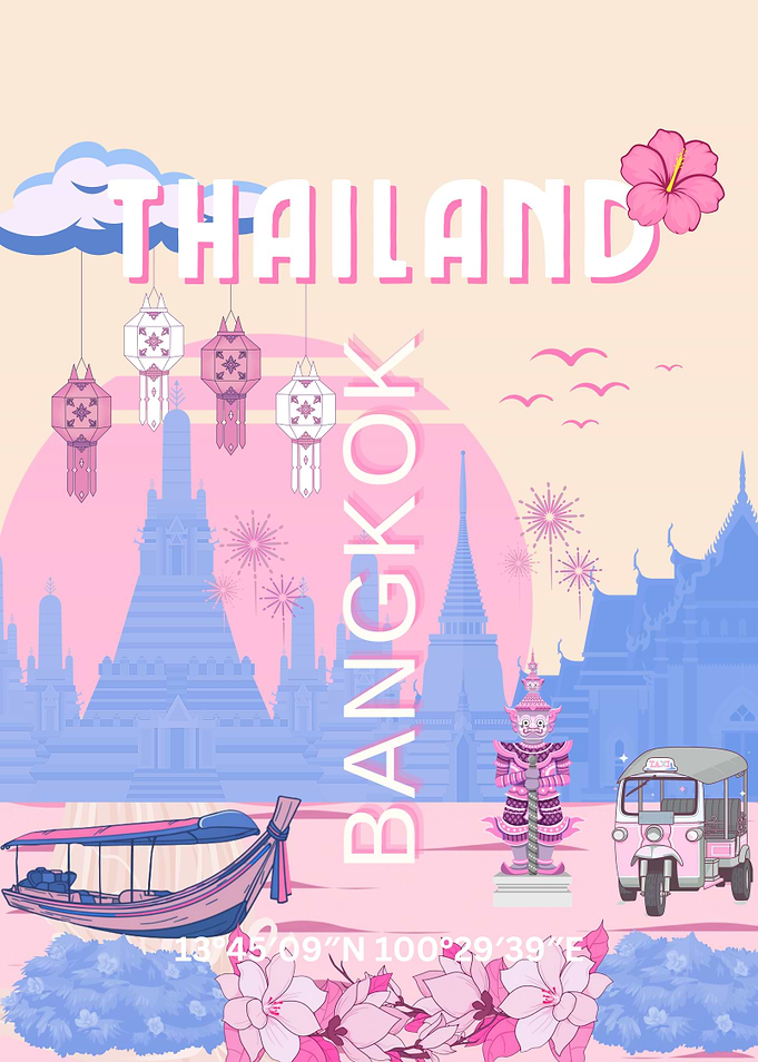 Bangkok Thailand Travel Poster Illustration