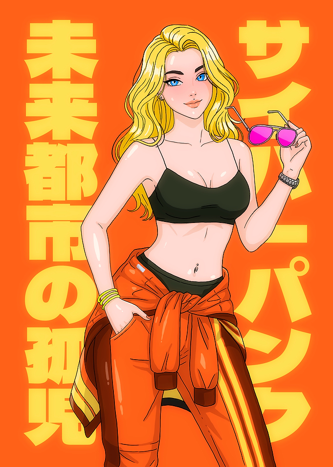 Cyberpunk Anime Style Blonde Girl