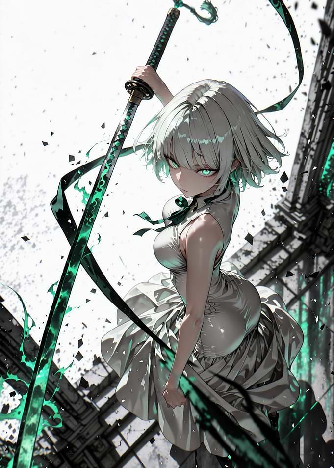 Anime Girl with Glowing Green Katana