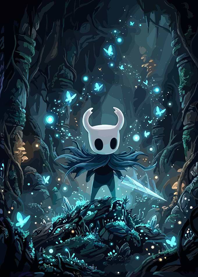 Hollow Knight in Glowing Cavern