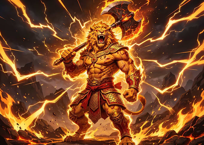 Fierce Lion Warrior with Battle Axe