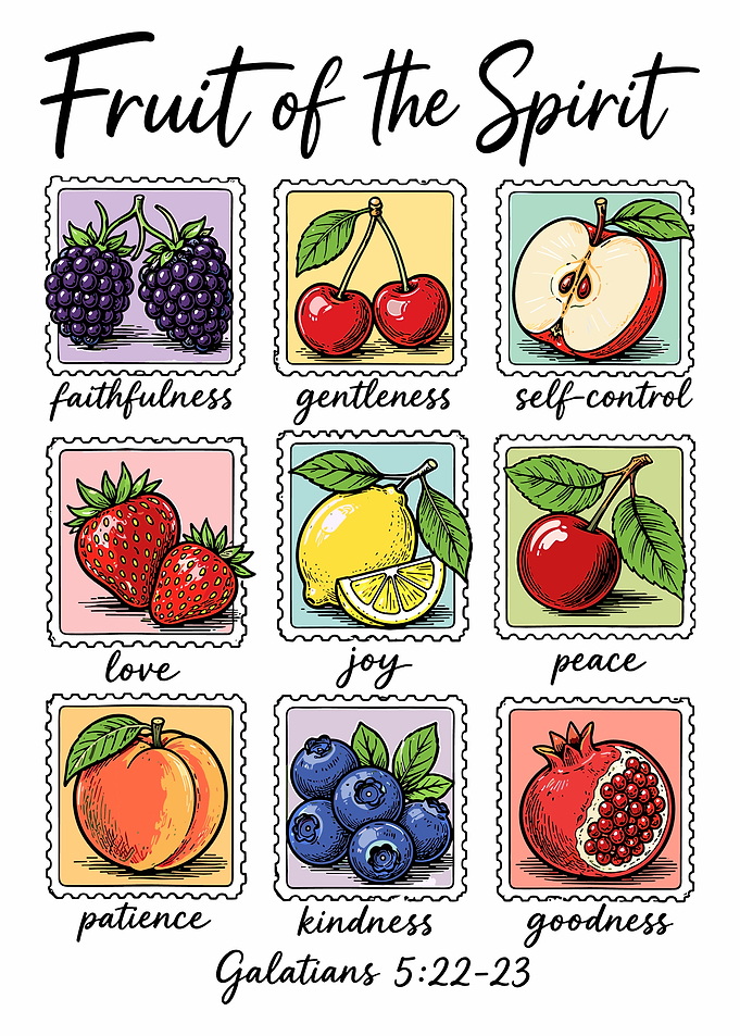 Fruit of the Spirit Botanical Educational Wall Art Colorful Faith Inspired Poster