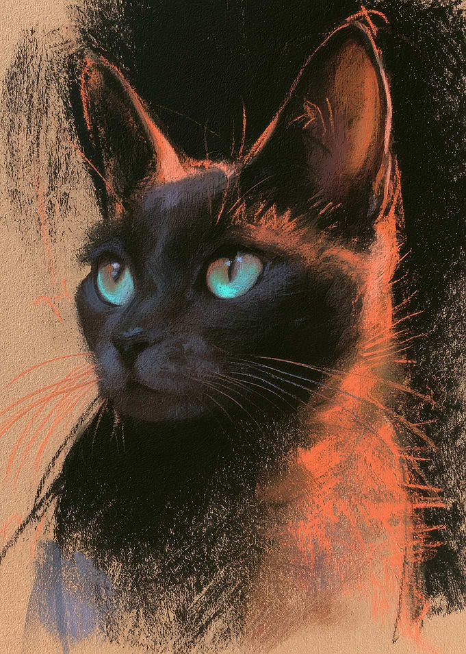 Pastel Portrait of a Black Cat