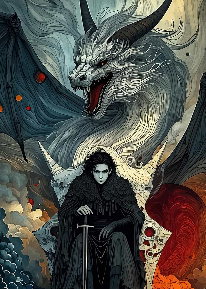 Dark Fantasy Warrior and Dragon