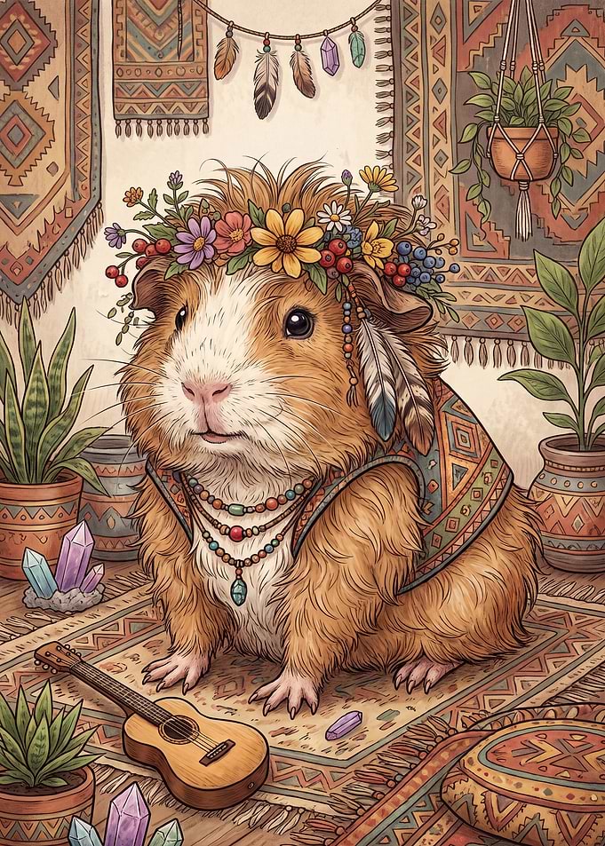 Boho Chic Guinea Pig Illustration