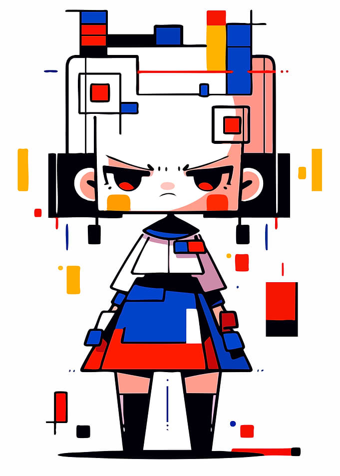Abstract Geometric Anime Character Illustration