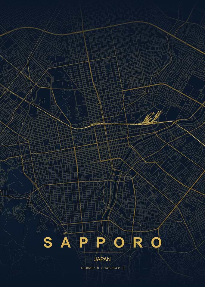 Minimalist Gold Sapporo City Map