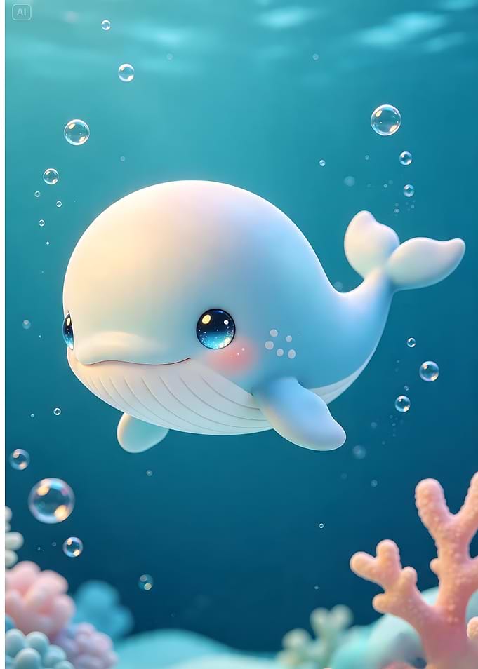 Cute Baby Whale Underwater